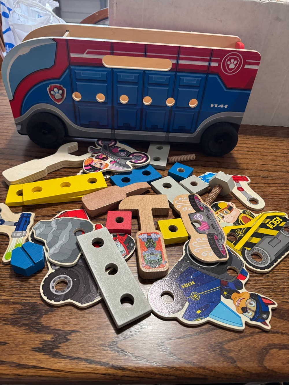 Melissa & Doug Kids Wooden Paw Patrol Rescue Bus Toy - Blue and Red